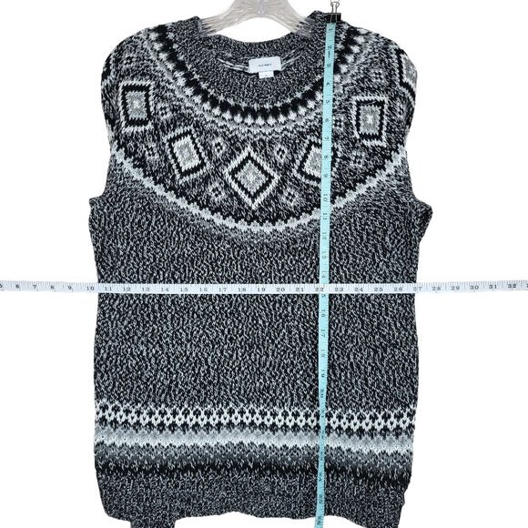 Old Navy Fair Isle Knit Chunky Sweater Women M Long Sleeve Crew Neck Black Gray - Picture 3 of 7